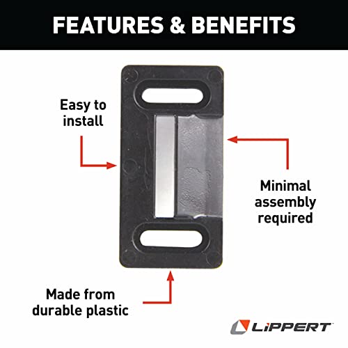 Lippert RV Entry Screen Door Frame Striker, 2.20" x 1.125" Radius Outside Strike Latch Tie Plate, Durable Plastic Construction - 198287, Black