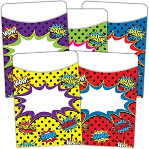 teacher created resources superhero library pockets, multi-pack (tcr5647)