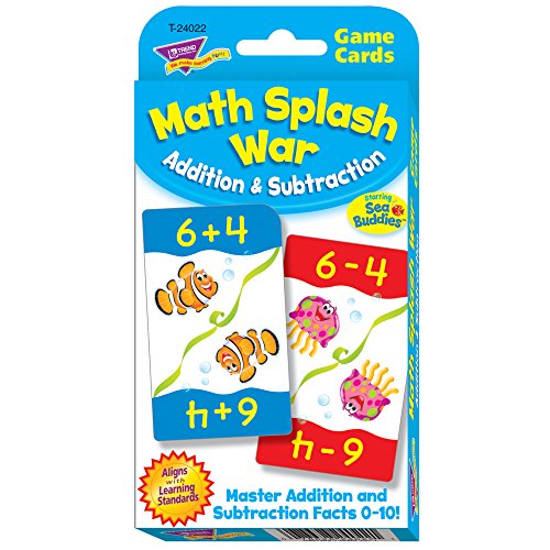 Trend Enterprises: Math Power Pack, 4 Flash Card Set Includes Math Splash War, Addition 0-12, Subtraction 0-12, Telling Time Flash Cards, Self-Checking Design, for Ages 3 and Up