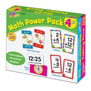 Trend Enterprises: Math Power Pack, 4 Flash Card Set Includes Math Splash War, Addition 0-12, Subtraction 0-12, Telling Time Flash Cards, Self-Checking Design, for Ages 3 and Up