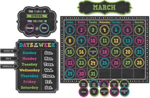 teacher created resources tcr5615 chalkboard brights calendar bulletin board set, paper, multi