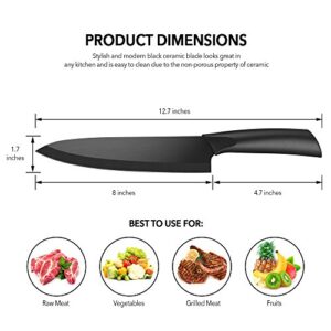 Ceramic Chef's Knife – Best & Sharpest 8" Professional Kitchen Knife – Hardest Blade Available That Doesn’t Need Sharpening! FREE Stylish Blade Cover!