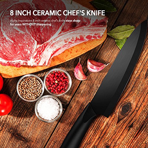 Ceramic Chef's Knife – Best & Sharpest 8" Professional Kitchen Knife – Hardest Blade Available That Doesn’t Need Sharpening! FREE Stylish Blade Cover!