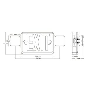 LED Exit Sign with Emergency Lights, LED Combo Emergency Light, UL Listed, Double Face, 2 Adjustable Heads, AC 120V/ 277V, Hardwired Red Emergency Exit Lights with Battery Backup