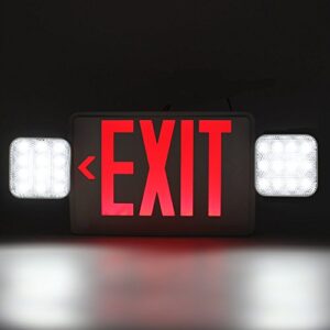 LED Exit Sign with Emergency Lights, LED Combo Emergency Light, UL Listed, Double Face, 2 Adjustable Heads, AC 120V/ 277V, Hardwired Red Emergency Exit Lights with Battery Backup