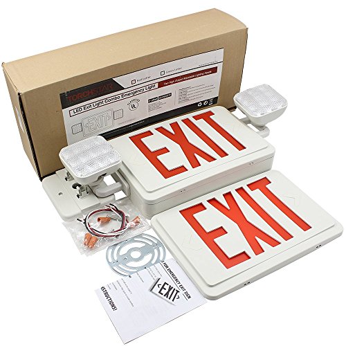 LED Exit Sign with Emergency Lights, LED Combo Emergency Light, UL Listed, Double Face, 2 Adjustable Heads, AC 120V/ 277V, Hardwired Red Emergency Exit Lights with Battery Backup