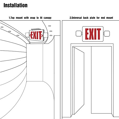 LED Exit Sign with Emergency Lights, LED Combo Emergency Light, UL Listed, Double Face, 2 Adjustable Heads, AC 120V/ 277V, Hardwired Red Emergency Exit Lights with Battery Backup