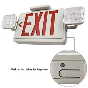 LED Exit Sign with Emergency Lights, LED Combo Emergency Light, UL Listed, Double Face, 2 Adjustable Heads, AC 120V/ 277V, Hardwired Red Emergency Exit Lights with Battery Backup