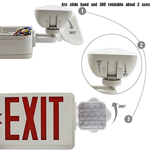 LED Exit Sign with Emergency Lights, LED Combo Emergency Light, UL Listed, Double Face, 2 Adjustable Heads, AC 120V/ 277V, Hardwired Red Emergency Exit Lights with Battery Backup