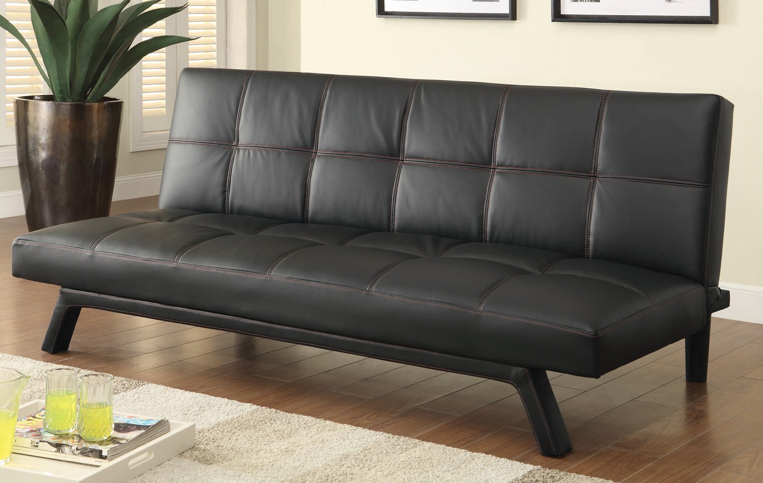 Coaster Furniture Sofa Bed Black Faux Leather Polyurethane 500765