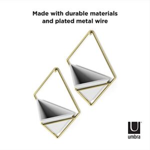 Umbra Trigg Hanging Planter Vase & Geometric Wall Decor Container - Great For Succulent Plants, Air Plant, Mini Cactus, Faux Plants and More, White Ceramic/Brass (Set of 2), Small