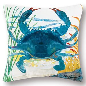 c&f home blue crab coastal premium indoor/outdoor pillow patio decor water color nautical decoration marine life accent throw pillow for couch sofa chair 18" x 18" blue crab