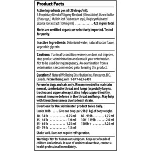 Pet Wellbeing Throat Gold for Dogs - Vet-Formulated - Soothes Throat Discomfort, Hoarseness, Leash Strain, Occasional Cough in Dogs - Natural Herbal Supplement 2 oz (59 ml)