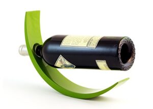 arc lacquer wood wine bottle holder - balances wine in the air, green