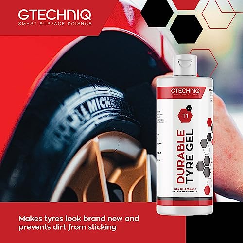 Gtechniq T1 Tyre n Trim 250ml - Keeps Tyres and Trim Black, Spotless, Pristine Condition - 1 Coat Satin Finish, Multiples Coats for Gloss Finish - Hydro Oleo Nanotechnology Water and Oil Repellency