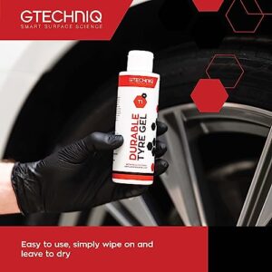 Gtechniq T1 Tyre n Trim 250ml - Keeps Tyres and Trim Black, Spotless, Pristine Condition - 1 Coat Satin Finish, Multiples Coats for Gloss Finish - Hydro Oleo Nanotechnology Water and Oil Repellency