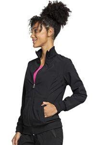 cherokee infinity zip front scrub jackets for women, 4-way stretch fabric 2391a, m, black
