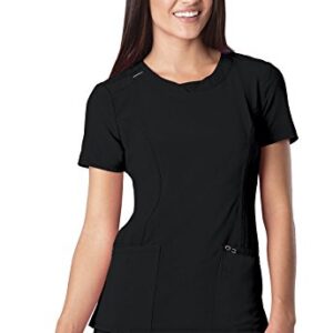 Cherokee Round Neck Scrub Tops for Women – 4-Way Stretch with Certainty Fabric Technology*, Superior Performance and Comfort, Infinity Uniforms Plus Size 2624A, 2XL, Black