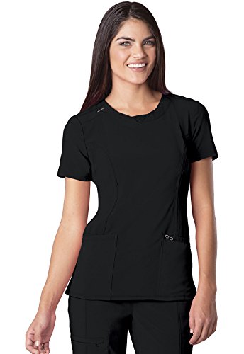 Cherokee Round Neck Scrub Tops for Women – 4-Way Stretch with Certainty Fabric Technology*, Superior Performance and Comfort, Infinity Uniforms Plus Size 2624A, 2XL, Black