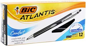 bic vcgc11bk atlantis comfort retractable ballpoint pen, black ink, 1.2mm, medium, dozen
