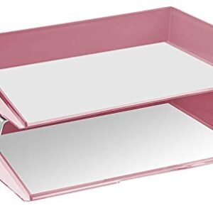 Acrimet Facility 2 Tier Letter Tray Side Load Plastic Desktop File Organizer (Solid Pink Color)