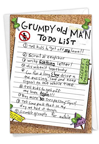 NobleWorks Funny Birthday Greeting Card with 5 x 7 Inch Envelope (1 Card) Bday Grumpy Old Man List 9729Z