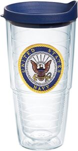 tervis navy made in usa double walled insulated tumbler travel cup keeps drinks cold & hot, 24oz, logo