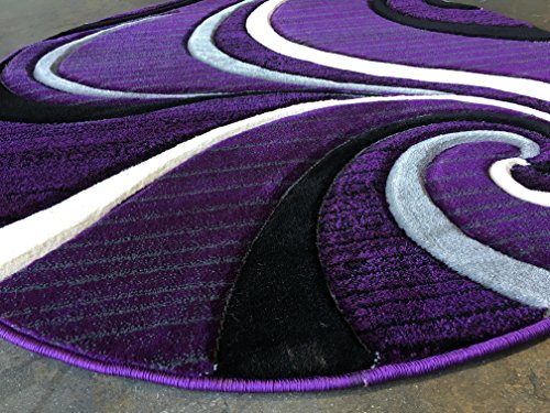 Contempo Modern Round Area Rug Swirl Purple Grey & Black Design 344 (7 feet 3 inches X7 feet 3 inches Round)