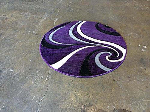 Contempo Modern Round Area Rug Swirl Purple Grey & Black Design 344 (7 feet 3 inches X7 feet 3 inches Round)