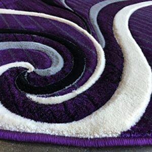 Contempo Modern Round Area Rug Swirl Purple Grey & Black Design 344 (7 feet 3 inches X7 feet 3 inches Round)