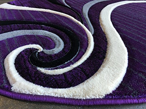 Contempo Modern Round Area Rug Swirl Purple Grey & Black Design 344 (7 feet 3 inches X7 feet 3 inches Round)