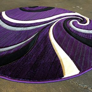 Contempo Modern Round Area Rug Swirl Purple Grey & Black Design 344 (7 feet 3 inches X7 feet 3 inches Round)