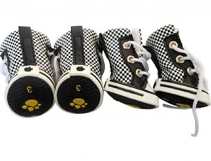 tangpan hold honey black and white plaids pet dog pu boots sports shoelace shoes booties sneakers size 3#