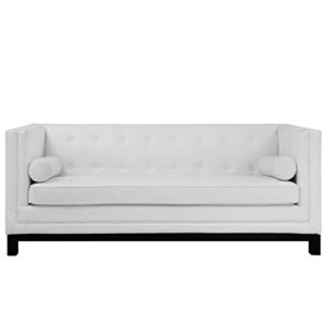 modway imperial modern bonded leather upholstery sofa with bolster pillows in white