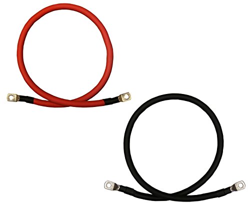 2 AWG Gauge Red + Black Pure Copper Battery Inverter Cables Solar, RV, Car, Boat 12 in 5/16 in Lugs