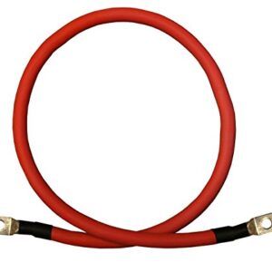 2 AWG Gauge Red + Black Pure Copper Battery Inverter Cables Solar, RV, Car, Boat 12 in 5/16 in Lugs