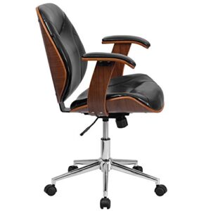 Flash Furniture Tansia Mid-Back Black LeatherSoft Executive Ergonomic Wood Swivel Office Chair with Arms