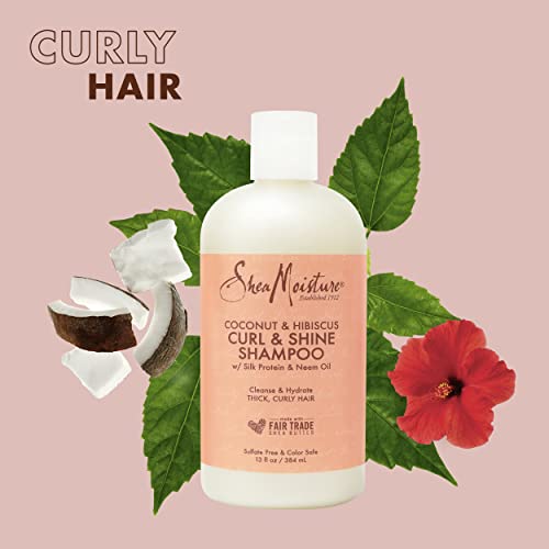 Shea Moisture Shampoo and Conditioner Set, Coconut & Hibiscus Curl & Shine, Curly Hair Products with Coconut Oil, Vitamin E & Neem Oil Provides Frizz Control, 13 Fl Oz Each