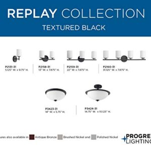 Progress Lighting Replay Collection 1-Light Etched White Glass Glass Modern Bath Vanity Light Textured Black