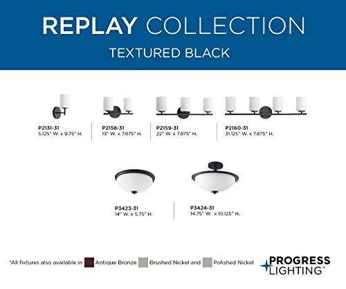 Progress Lighting Replay Collection 1-Light Etched White Glass Glass Modern Bath Vanity Light Textured Black