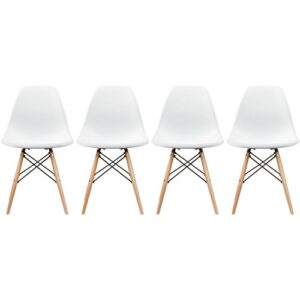 2xhome modern plastic side dining chairs no arms with back natural wood wooden legs, set of 4, white, set of 4