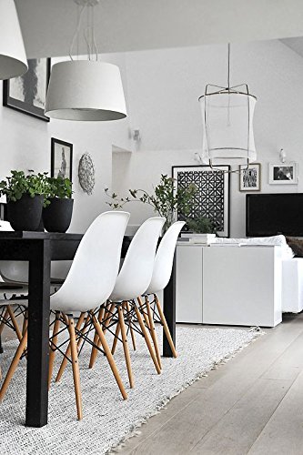 2xhome Modern Plastic Side Dining Chairs No Arms with Back Natural Wood Wooden Legs, Set of 4, White, Set of 4