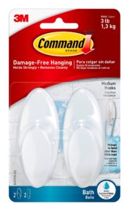 command bath medium hooks, 3 lb capacity, 2-hooks, 2-strips, organize damage-free