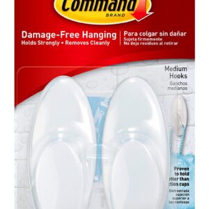Command Bath Medium Hooks, 3 lb Capacity, 2-Hooks, 2-Strips, Organize Damage-Free