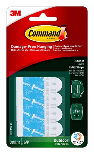 Command Small Refill Adhesive Strips, Damage Free Hanging Wall Adhesive Strips for Small Outdoor Wall Hooks, No Tools Removable Adhesive Strips for Living Spaces, 16 Command Strips