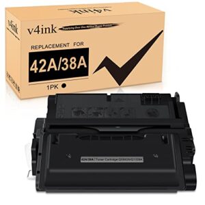 v4ink compatible toner cartridge replacement for 42a q5942a 38a q1338a (1-pack, black) work with laser jet 4200 4240 4250 4350 series printer
