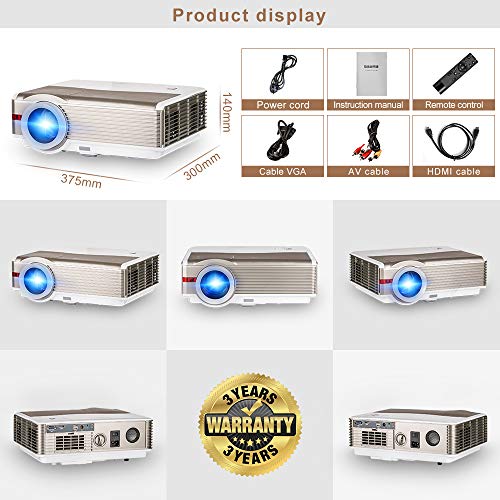 EUG 5000Lumens LCD LED Projector 1080P HD Supported 200" Display Multimedia WXGA Home Theater Projector with HDMI Cable Compatible with Laptop TV Stick Chromecast Roku Xbox Wii Outdoor Movie Proyector