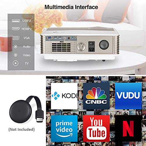 EUG 5000Lumens LCD LED Projector 1080P HD Supported 200" Display Multimedia WXGA Home Theater Projector with HDMI Cable Compatible with Laptop TV Stick Chromecast Roku Xbox Wii Outdoor Movie Proyector