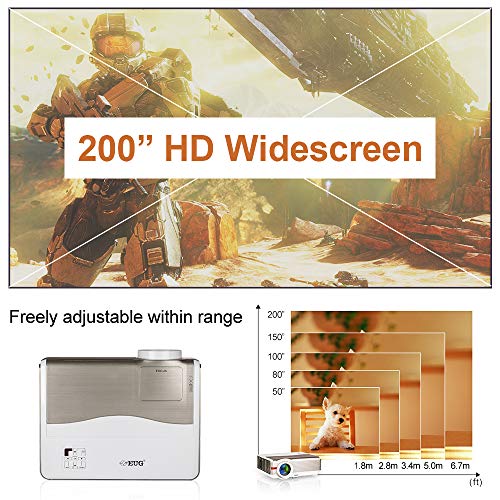 EUG 5000Lumens LCD LED Projector 1080P HD Supported 200" Display Multimedia WXGA Home Theater Projector with HDMI Cable Compatible with Laptop TV Stick Chromecast Roku Xbox Wii Outdoor Movie Proyector