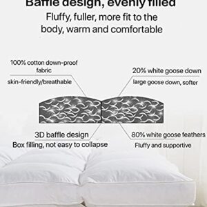 ROSE FEATHER Goose Down Feather Bed Mattress Topper,Down Matress Topper Cover with Straps, Breathable Soft Fluffy Baffled Pillowtop Mattress Pad Feather Topper Queen-All Season,Size:60x80inchs